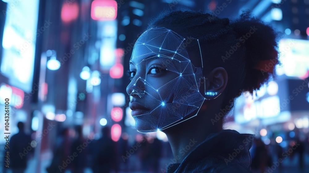 Poster an ai-driven facial recognition system concept that scans and processes biometric data in real-time,