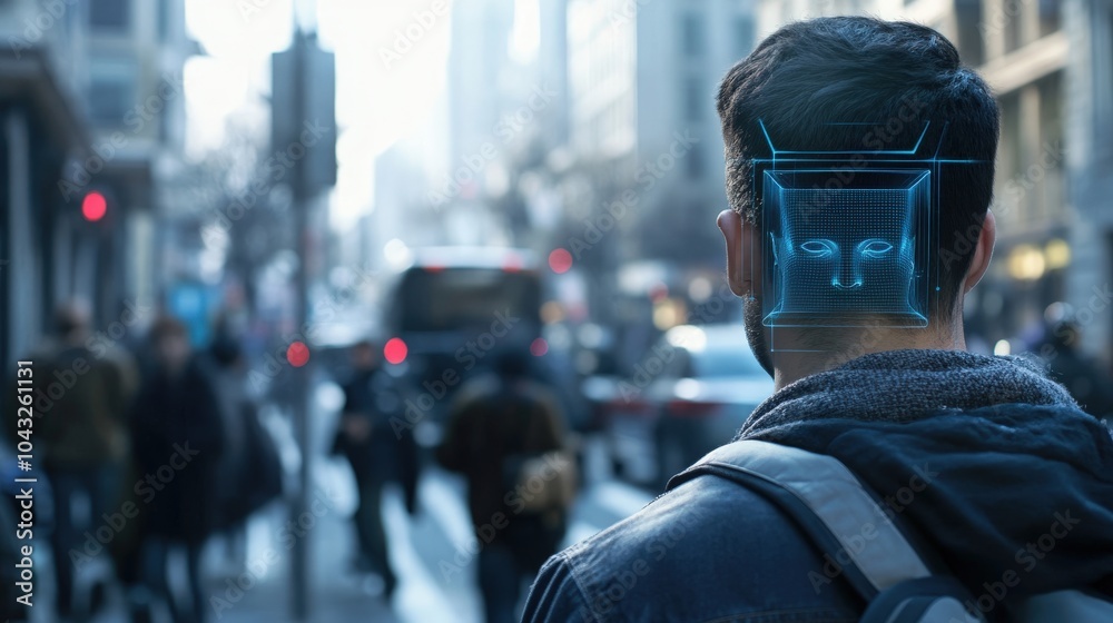 Poster an ai-driven facial recognition system concept that scans and processes biometric data in real-time,