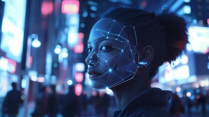 An AI-driven facial recognition system concept that scans and processes biometric data in real-time, enabling accurate identity verification and enhanced security in diverse environments