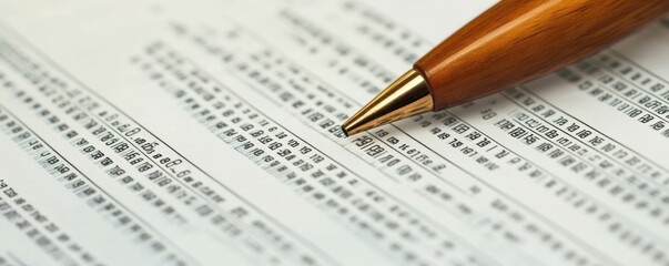 A close-up of a document with text and a wooden pen, suggesting business or administrative use.
