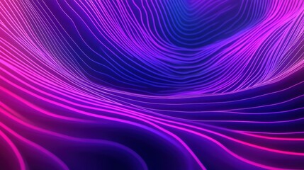 Naklejka premium Panoramic 3D abstract neon background with radiant purple, violet, and pink lines illuminated by ultraviolet light