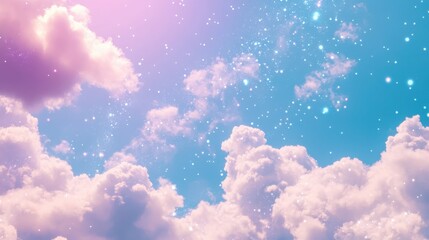 Pastel-hued clouds with delicate sparkles floating in a tranquil sky. The dreamy, shimmering effect adds a touch of magic and peace