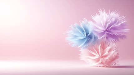 Obraz premium Colorful decorative flowers on a soft pink background.