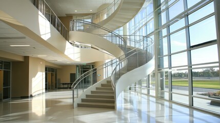 Fototapeta premium Modern Spiral Staircase in Bright Interior Space