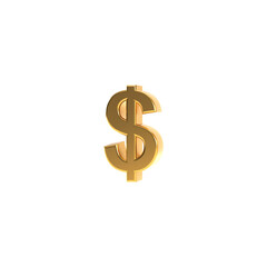 Golden dollar sign, 3d gold dollar symbol isolated on white background, 3d rendering.