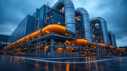 Fototapeta premium Futuristic Industrial Facility with Large Pipes and Mechanical Equipment