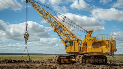 Mobile Crane Operating on Construction Site Under Blue Sky
