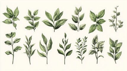 Hand-Drawn Botanical Sketch Collection of Leaves