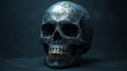 Obraz premium A skull with a silver tint and a black background