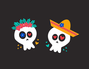 Day of the dead cartoon skulls