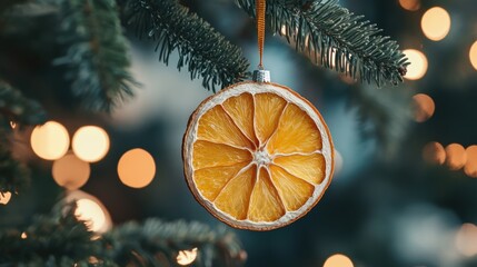 Dried Orange Slice Ornament on Festive Christmas Tree