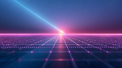 Obraz premium Futuristic Perspective Grid with Radial Lighting Effect in Blue Tones