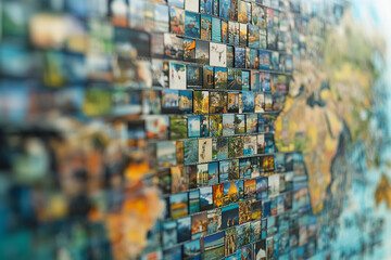 Fototapeta premium tiny computational images in a giant matrix and map technology infographic. Concept for the connected world through internet and datastreams. 