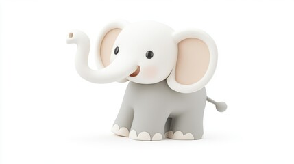 Fototapeta premium Cute and playful elephant figurine on a white isolated background. Playful and fun designs.