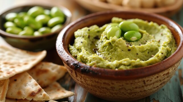 Healthy Homemade Avocado Hummus in Rustic Bowl