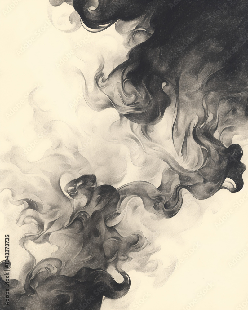Wall mural curving tendrils of soft smoke blend into the light background forming abstract shapes with subtle p