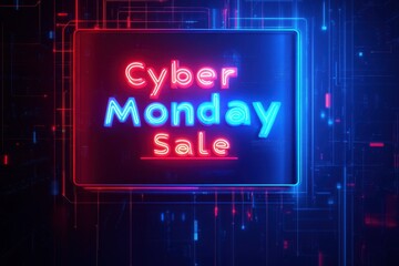 Fototapeta premium Neon Sale Sign: A neon blue and red sign with the text 