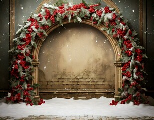 Christmas photography portrait backdrop, festive slower arch background, frame for holidays, digital background 