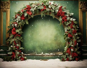 Christmas photography portrait backdrop, festive slower arch background, frame for holidays, digital background 