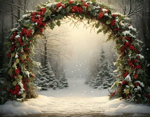festive christmas photography backdrop, arch background winter wedding snow holidays, frame 