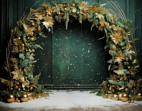 Christmas photography portrait backdrop, festive slower arch background, frame for holidays, digital background 