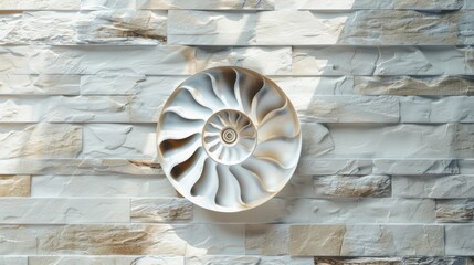 Obraz premium Nautilus shell in closeup, showcasing its intricate spiral pattern. The shell's geometric design is a stunning example of nature's artistry.