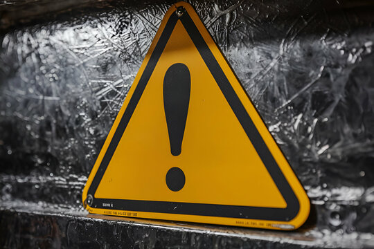 A triangular warning sign in bright yellow with a black exclamation mark, indicating caution or a potential hazard.