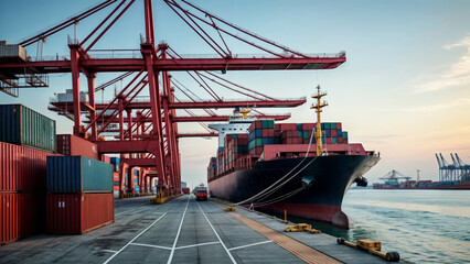 large ship being loaded with cargo at a shipping terminal