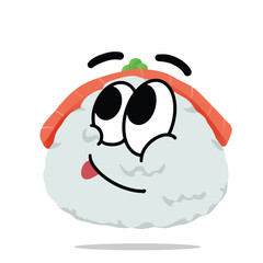 happy japanese sushi mascot character illustration. cute, playful, tasty, and delicious concept. traditional asian food, japan culinary, plating , and seafood themes