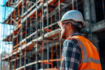 Generative AI illustration of pensive male construction engineer