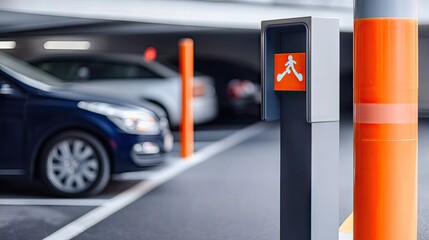 Fototapeta premium Modern Parking Area with Charging Station and Vehicles