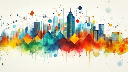 Fototapeta premium Vibrant Watercolor Cityscape Illustration