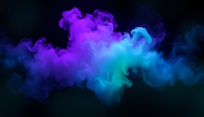 A mesmerizing blend of blue and purple smoke undulates and twirls, creating an otherworldly atmosphere against a dark backdrop, evoking tranquility and wonder