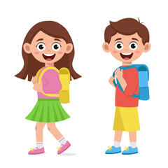 Obraz premium Schoolchildren boys and girls with backpacks go to school. Back to school.