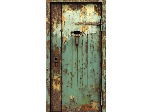 a green door with rust