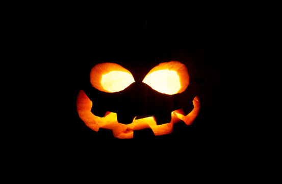 Real Jack O Lantern for halloween isolated on black background	

