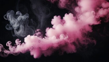 Fototapeta premium Swirls of vibrant pink and soft gray smoke dance against a deep black background, evoking feelings of mystery and elegance in this captivating composition