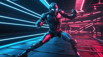 Futuristic Robotic Boxer in Action Pose