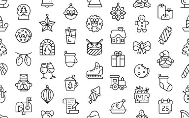 Christmas pattern. Outline icons collection. Holiday symbol