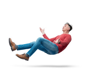 Situation, a confused man falls from heaven to earth, isolated on a transparent background png.