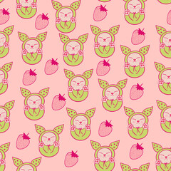 cute cat and strawberry .Seamless Pattern. hand drawn for fabric, wrapping, textile, wallpaper, apparel. Vector illustration.
