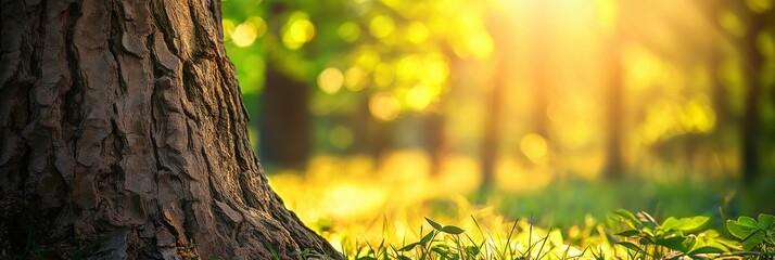 Obraz premium An expansive meadow with vivid greenery and a sturdy tree basks under the warm sun, exuding serenity.