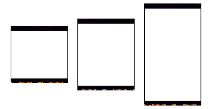 PNG photo frames for social media vintage photography film effect, in square, portrait and vertical story formats: 1080x1080, 1080x1350, 1080x1920