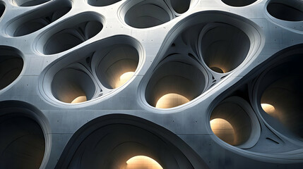 Abstract 3D Concrete Structure with Circular Openings