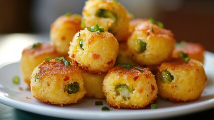 Golden Fried Cheese Balls on a White Plate
