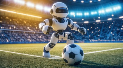Futuristic Robot Soccer Player in Action