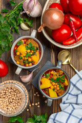 Thick soup of beef and chickpeas.