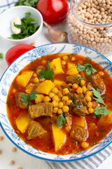 Homemade beef and chickpeas soup.