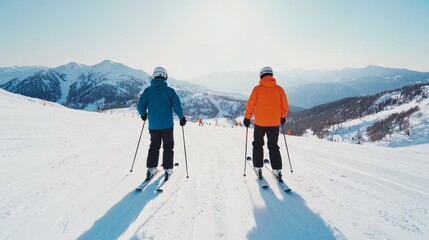Skiers Preparing for Adventure on Snowy Slopes