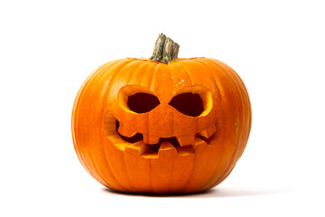 Real Jack O Lantern for halloween isolated on white background	
